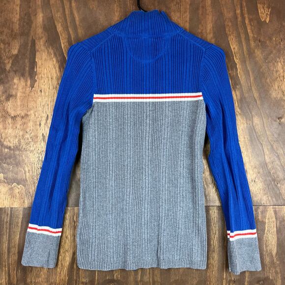 Eddie Bauer Womens Sweater Blue Gray Cardigan Full Zip Colorblock Ribbed M - Picture 11 of 13